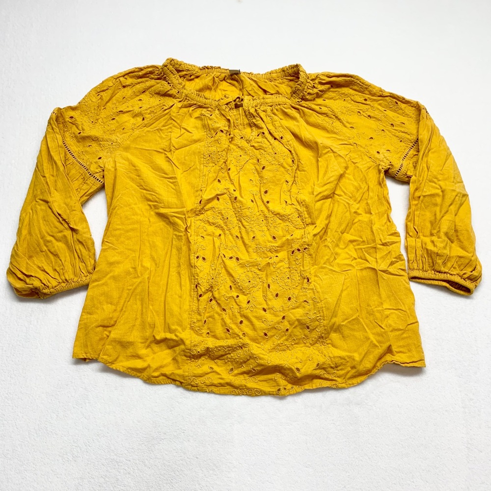 Old Navy Eyelet Peasant Blouse Womens Size 1X Yellow Boho Cotton‎ Top 448019